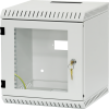 BKT wall hanging cabinet 10" 4U glass door, one lock, "OFFICE", with roof and base openings RAL 7035 GREY